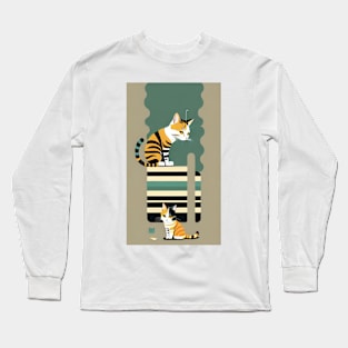 Striped Whiskers: Playful Cat Design Long Sleeve T-Shirt